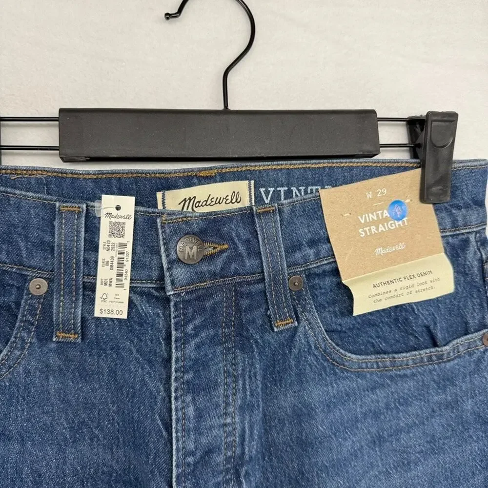 Madewell Jeans Men's 29x32 Blue Denim Vintage Straight Flex Medium Wash NEW